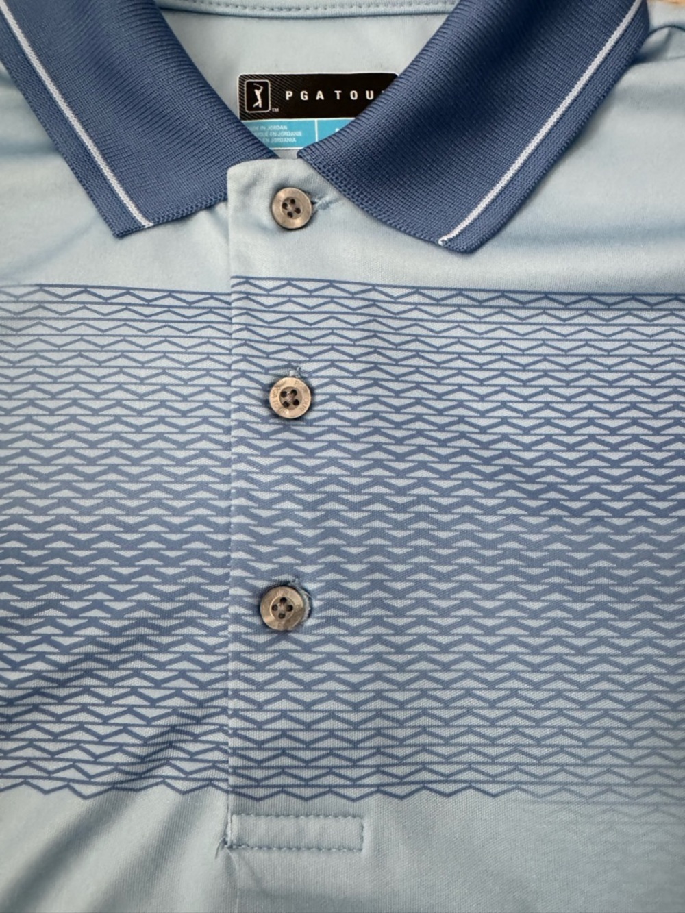 PGA TOUR Light Blue & Navy Patterned Golf Polo Preppy Medium